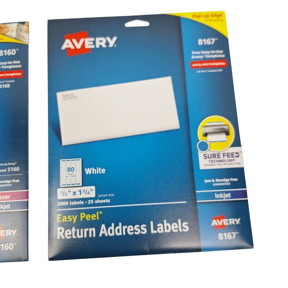 Avery Easy Peel Address Labels Bundle 18160 8160 8167 White 5 Packs Mixed Set